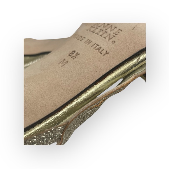 Vintage: Anne Klein 🝮 Glittery Stiletto Slingback Sandals 🝮 Metallic Gold 🝮 8.5 - Picture 14 of 16